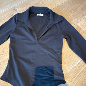 Black Long Sleeve Collared Bodysuit